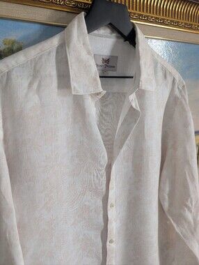 Hickey Freeman Linen Cream Floral Shirt
